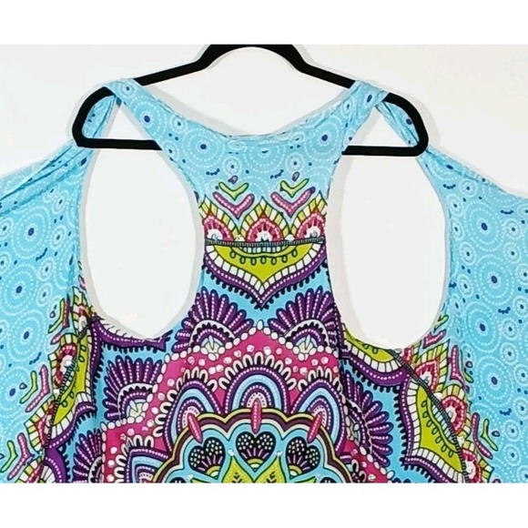 Mandala Kimono Beach Cover-Up Fringe Boho Hippy Multicolor Icy Blue One Size - Picture 4 of 13